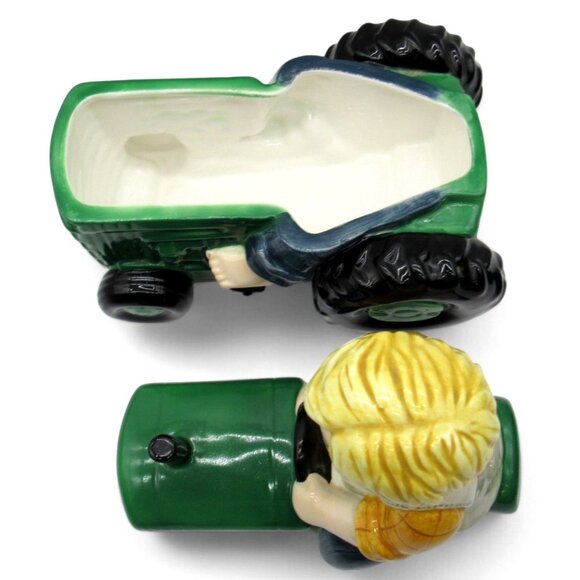 BOY Figurine On Green TRACTOR Ceramic Cookie Jar 11" Farmhouse Decor Rare Vintag - Picture 6 of 15